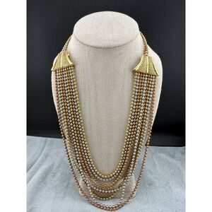 Vintage Ball Beaded Necklace Gold Tone Waterfall 24"